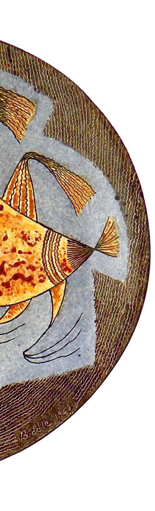 Abstract fish illustration with geometric patterns.