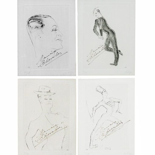 4 Maurice Chevalier Signed Etchings by Charles Kiffer