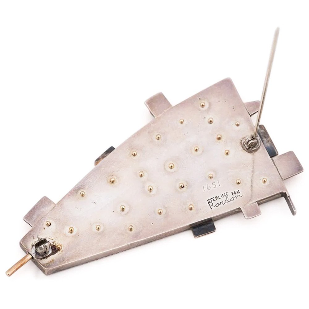 Earl Pardon Sterling, 14k, Enamel, Aquamarine and Ruby Broach - Image 3