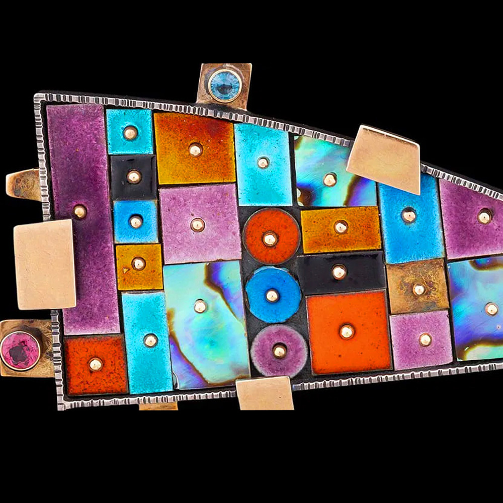 Earl Pardon Sterling, 14k, Enamel, Aquamarine and Ruby Broach - Image 2