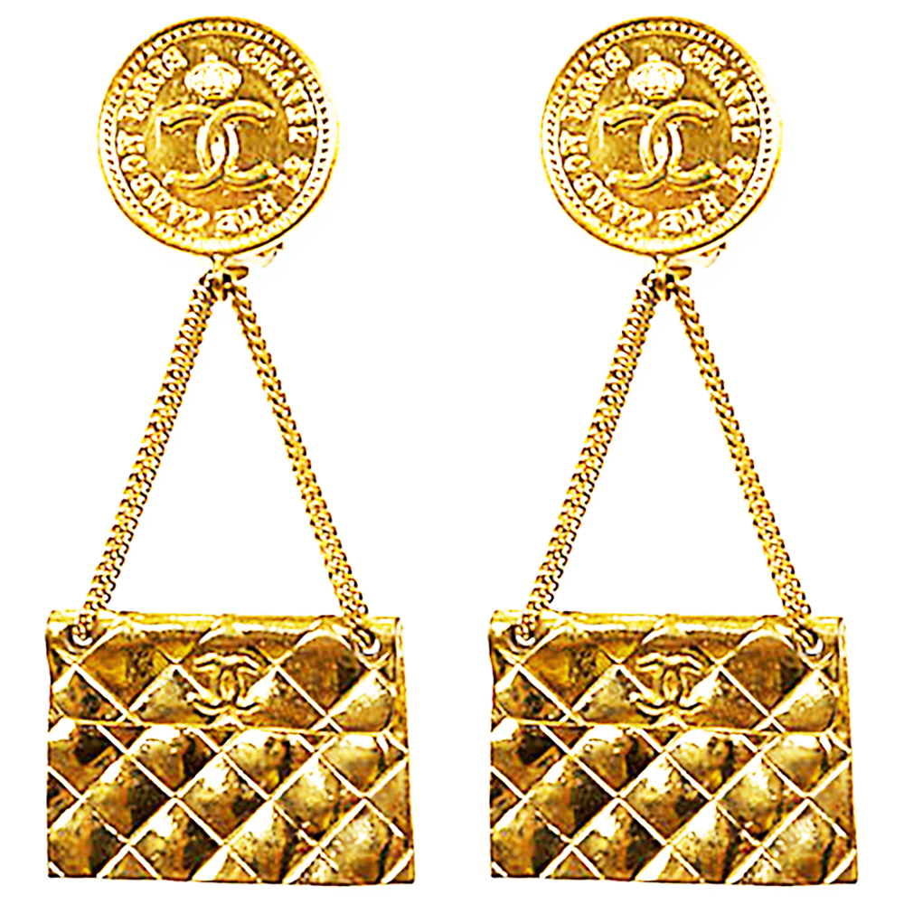Chanel Purse Clip-On Drop Earrings