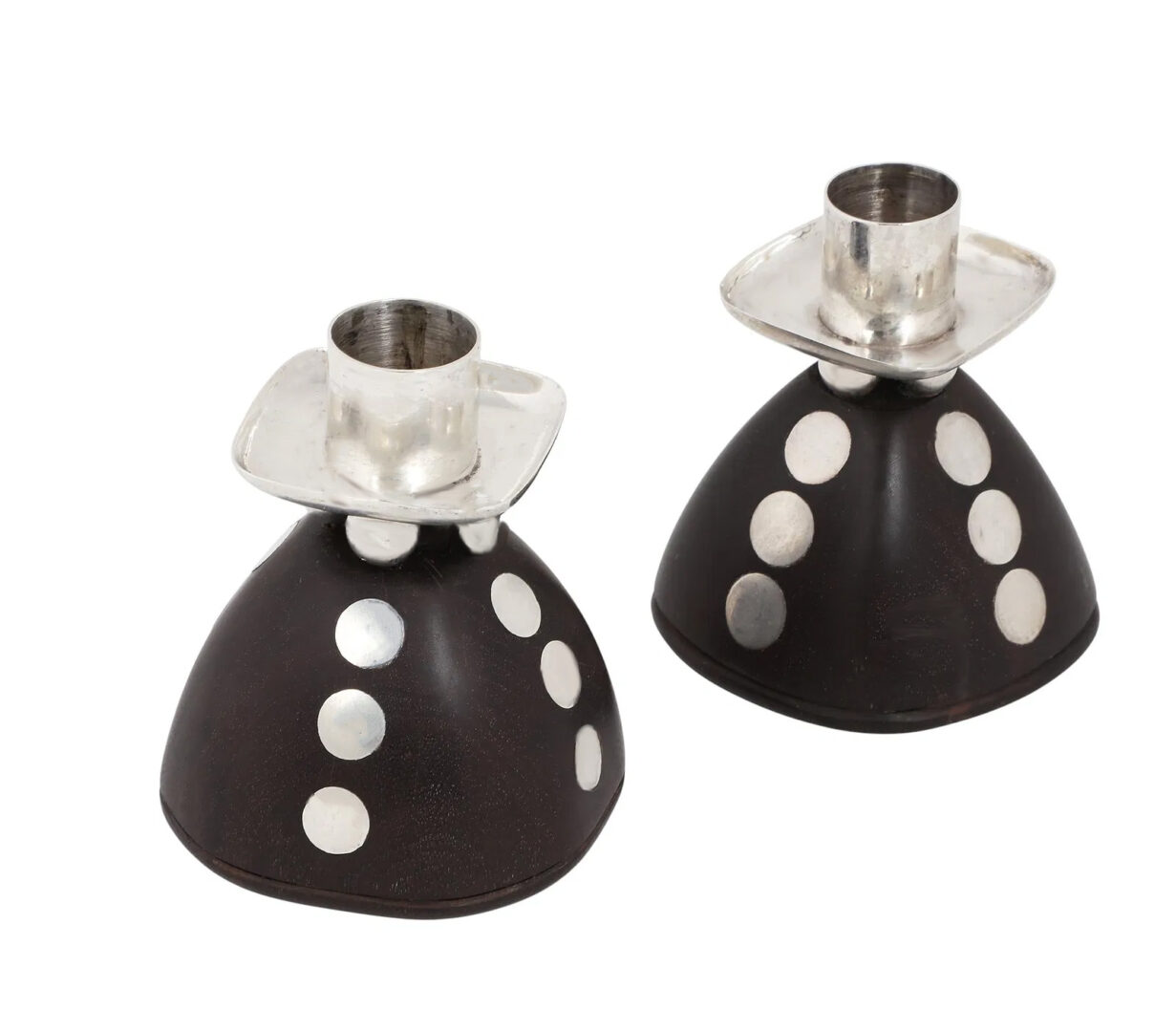 Wonderful Pair of Spratling Dot Candle Holders in Ebony & Sterling