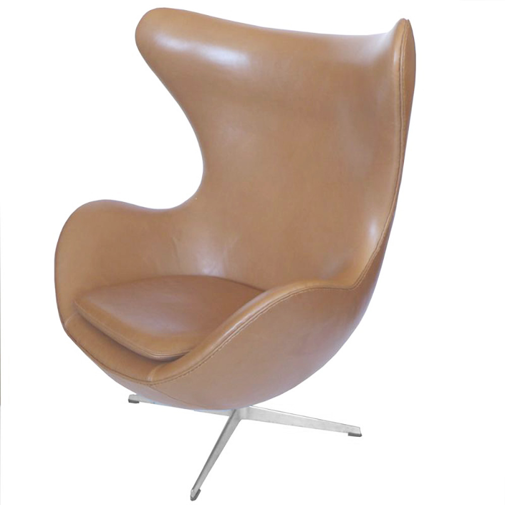 Original Tan Leather Egg Chair & Ottoman - Image 4