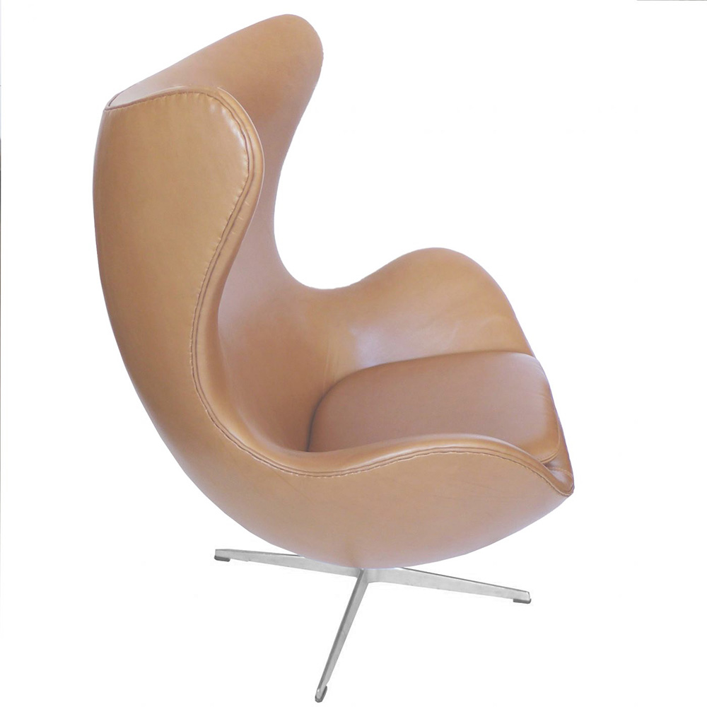 Original Tan Leather Egg Chair & Ottoman - Image 3