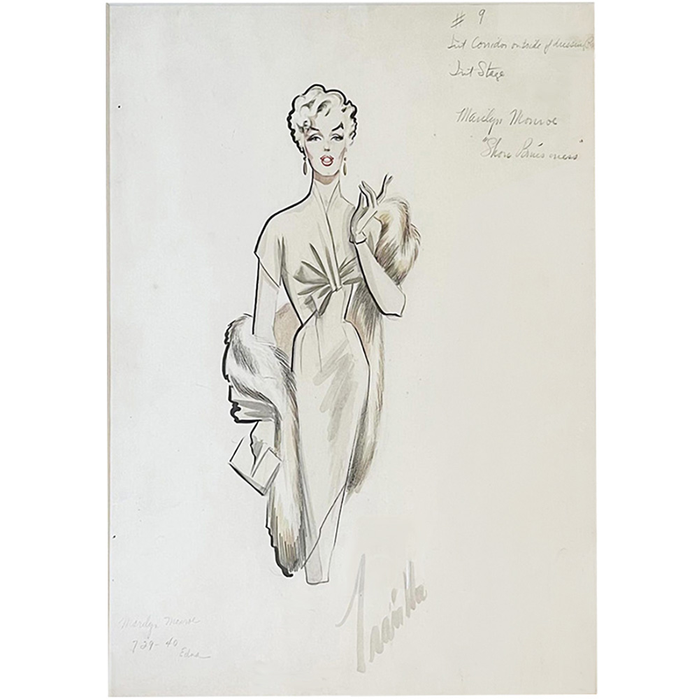Original Marilyn Monroe Costume Sketch by Travilla