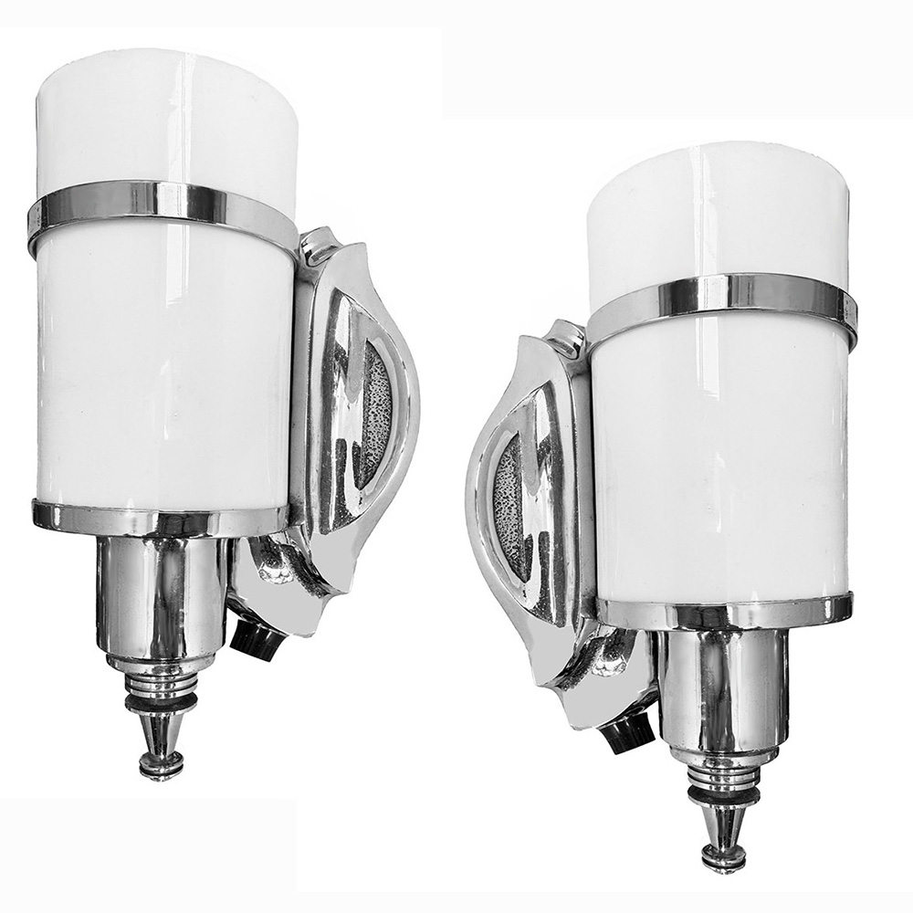 Pair of Art Deco Tubular Glass & Chrome Sconces