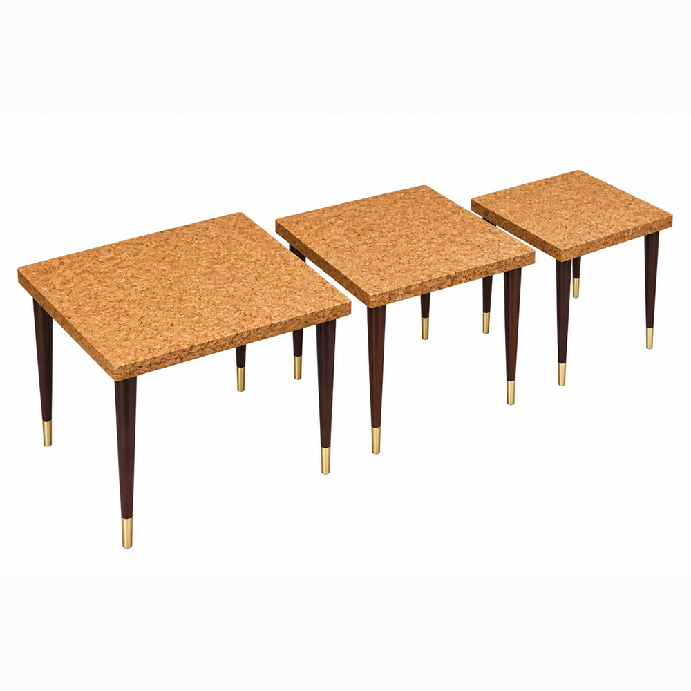 Set of 3 Cork Top Paul T. Frankl Nesting Tables - Image 3